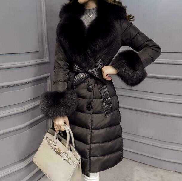 Women's down jacket with large fur collar and belt coat thickened casual ACE-0051 210820