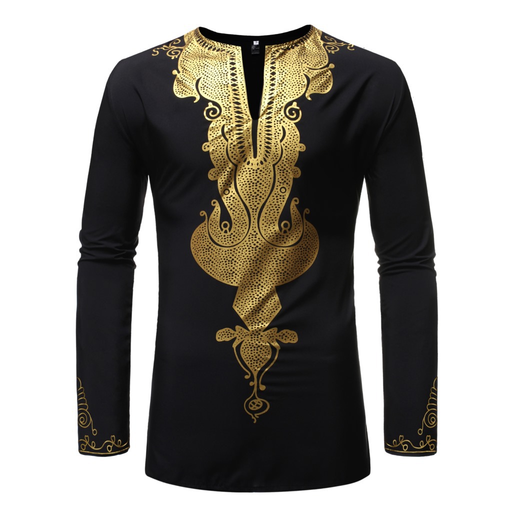 Gold graphic tribal pattern men's African large long-sleeved T-shirt fashion novelty luxury comfortable light and breathable, White;black
Gold graphic tribal pattern men's African large long-sleeved T-shirt fashion novelty luxury comfortable light and breathable, White;black
