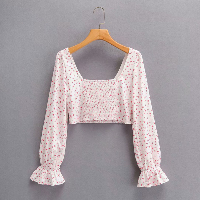 Square Collar Trumpet Sleeve Pink Sexy Navel Sweet Chic Women's Shirt Elastic Waist Folded Mini Female Skirt Suit 210507