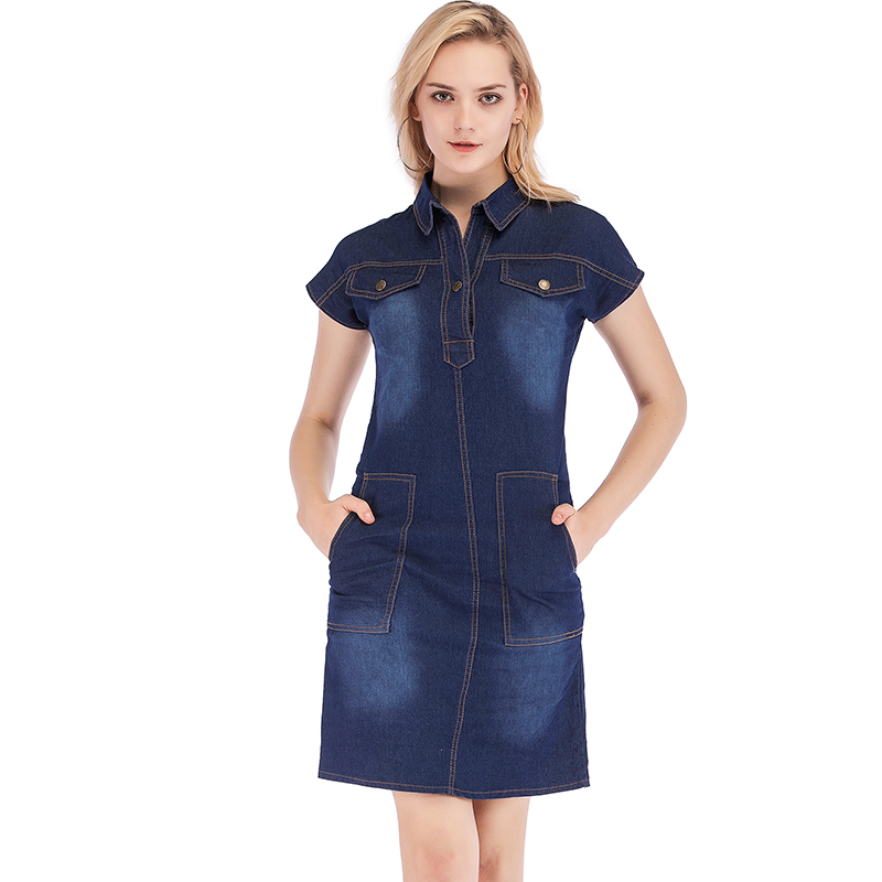 Summer Fashion Denim Dress Casual Loose Jean Lady Plus Size Slim Short Sleeve Clothing Elegant 4051 210427