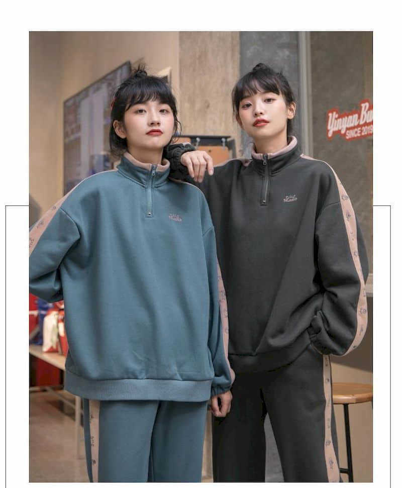 Casual suit age-reducing western style fried street plus velvet thickened sweater radish pants thinner female student two-pieces 210526