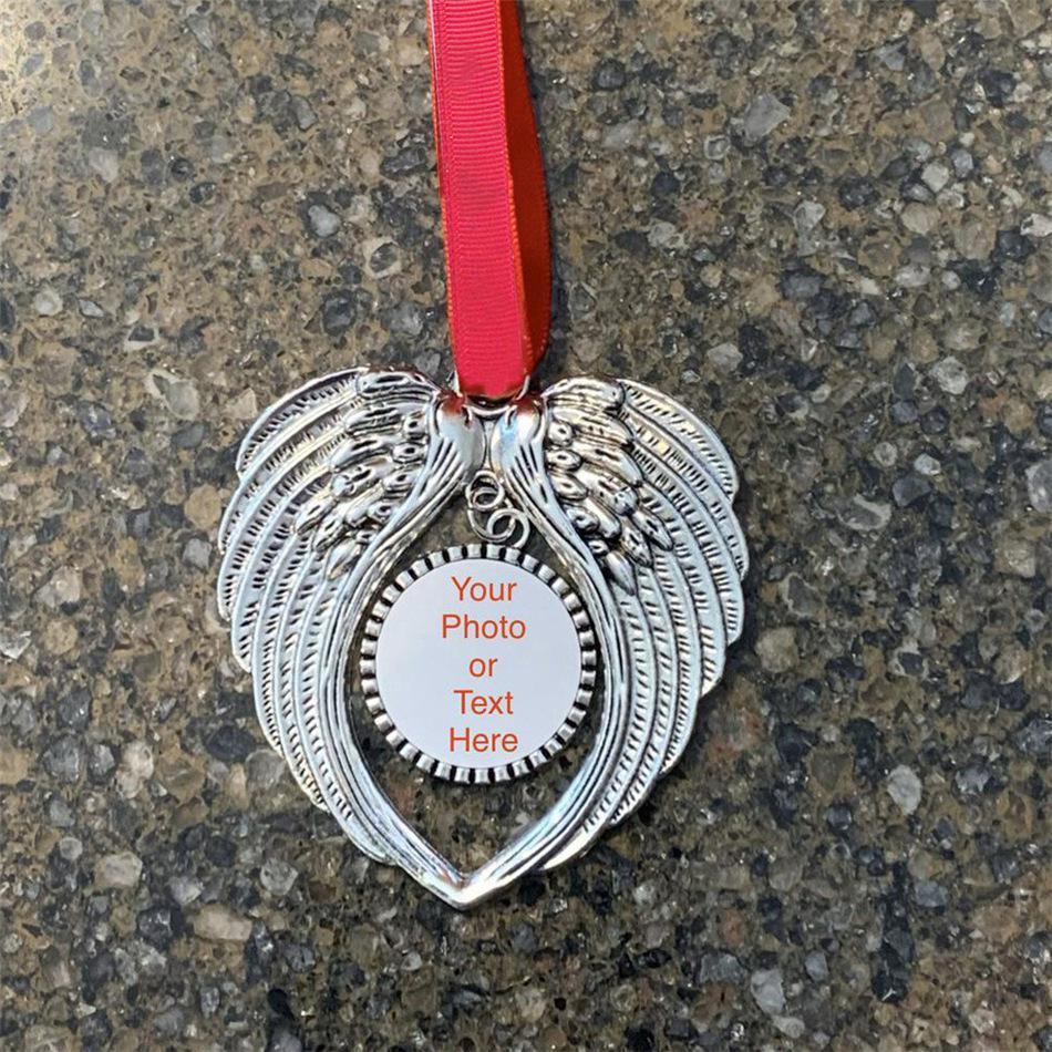 Sublimation Blank Christmas Decorations With Snow Red Rope Hot Transfer Printing Angel Wings Shape Blank Consumables Supplies