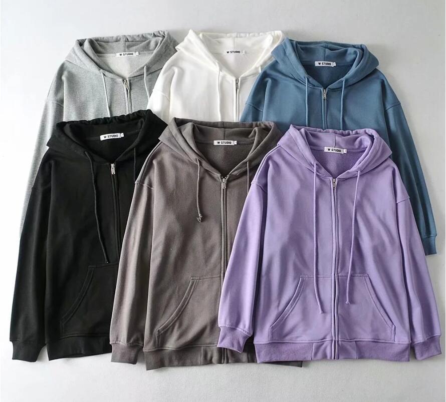 Oversize Harajuku Open Zipper Long Sleeve Hoodies Hooded Sweatshirt Women BF Boyfriend style Loose Casual Jumper Sweats 210429