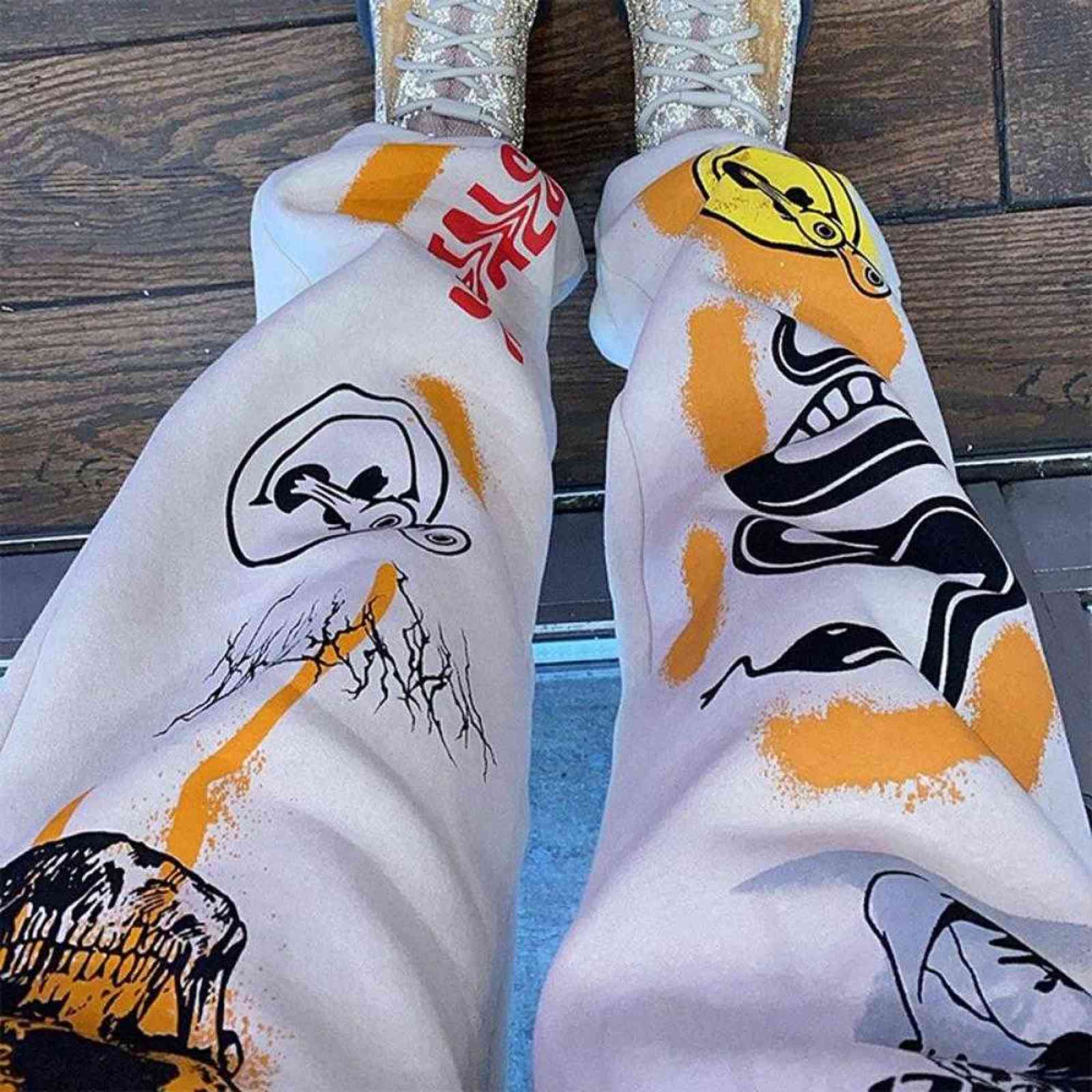 Women Sweatpants Harajuku Cartoon Printed Trousers Joggers Drawstring Cargo Pant Streetwear Casual Warm Sports Pants Autumn 211115