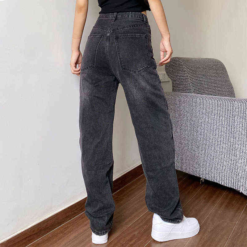 Mom Jeans Women's Jeans Baggy High Waist Straight Pants Women White Black Fashion Casual Loose Undefined Trousers 211112