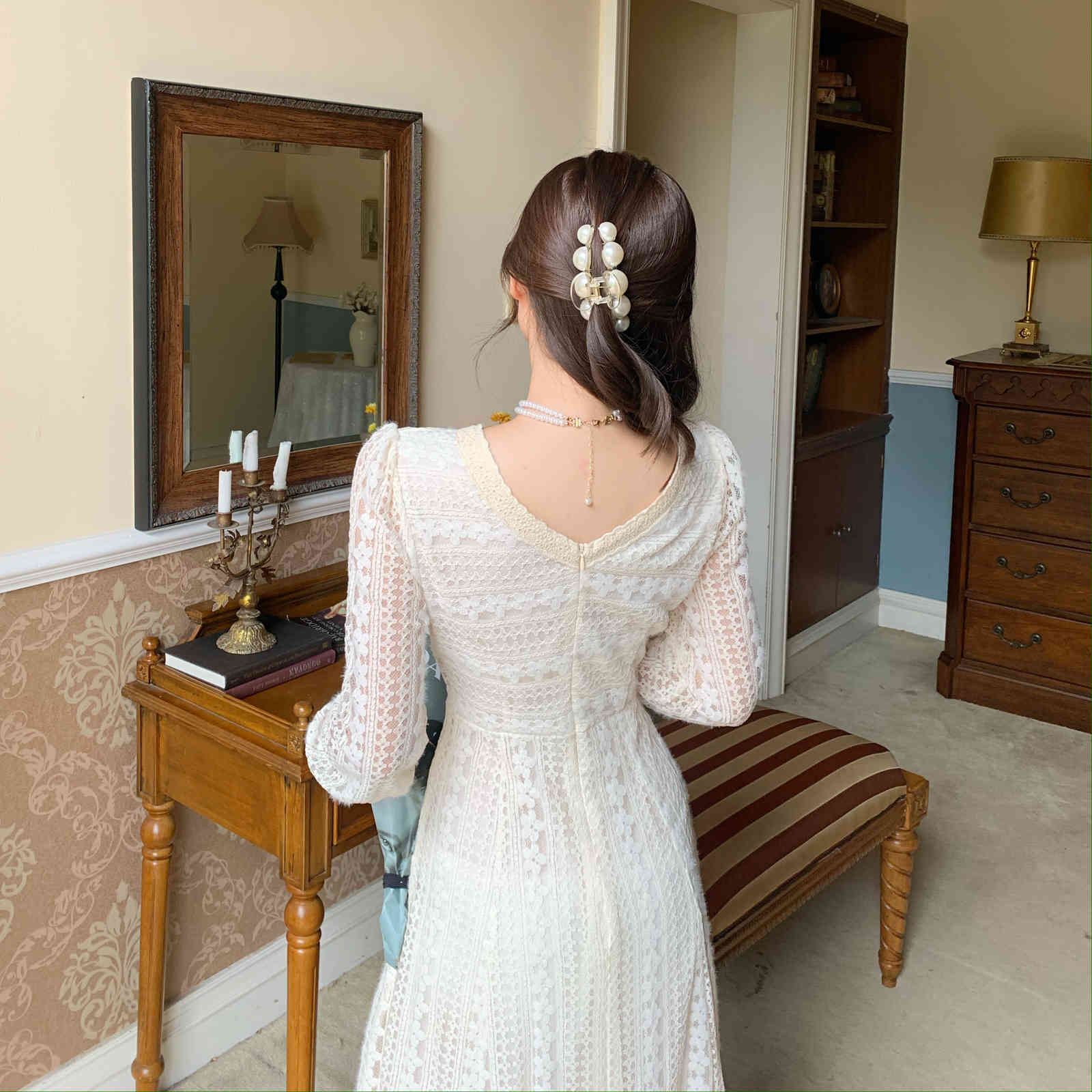 French Fairy Elegant Dress Women Casual Dress Korean Long Sleeve V-neck Evening Party Vintage Dress Female Autumn 210521