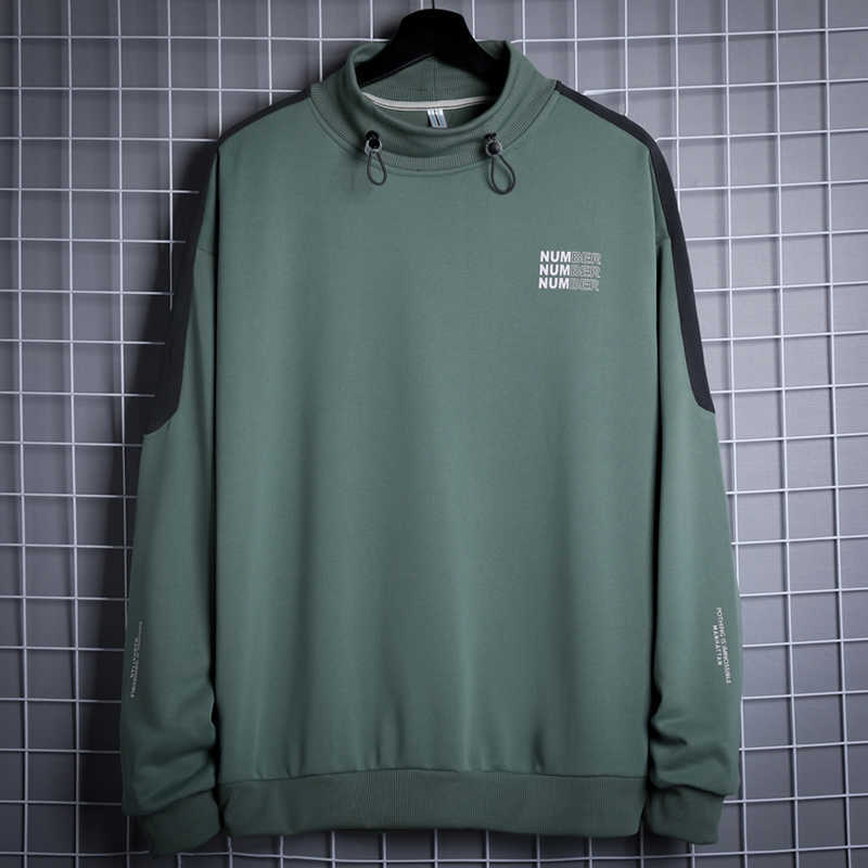 Autumn Winter Men Sweatshirts Stand collar Loose Streetwear Splicing Drawstring Pullover Long Sleeve Hoodies Clothes male 210603