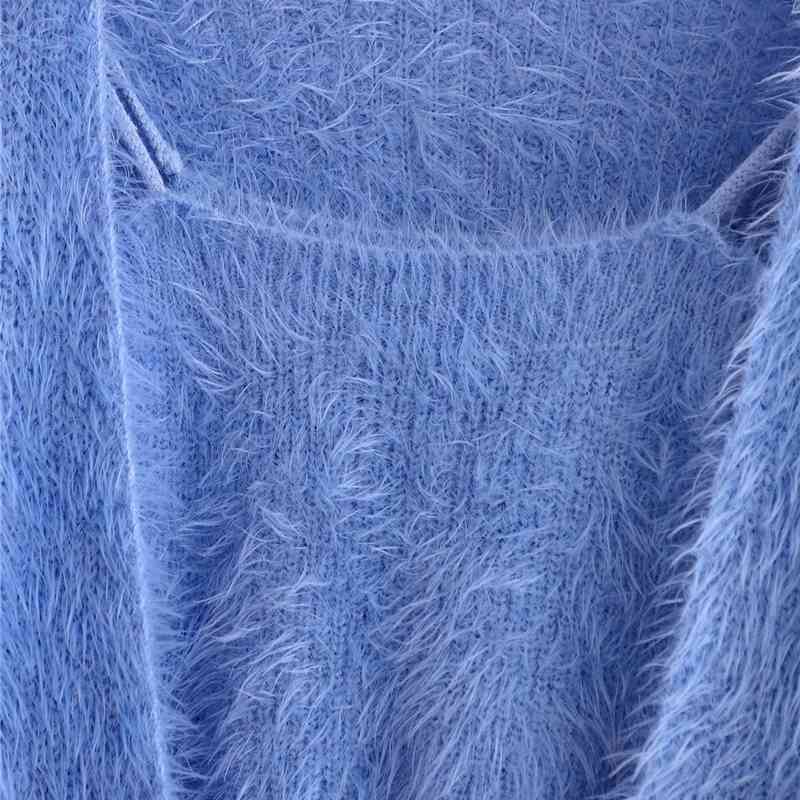 Causal Women Solid Blue Sweaters Fashion Ladies Streetwear Soft Loose Knitted Tops Elegant Female Chic Two Piece Set 210430