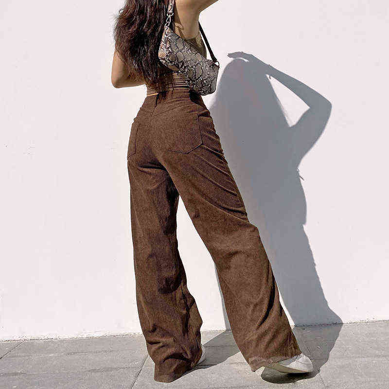 Brown Corduroy Pants Women Harajuku Cargo Y2K Retro Trousers Spring Low Waisted 90S Streetwear Oversize 3XL 211115