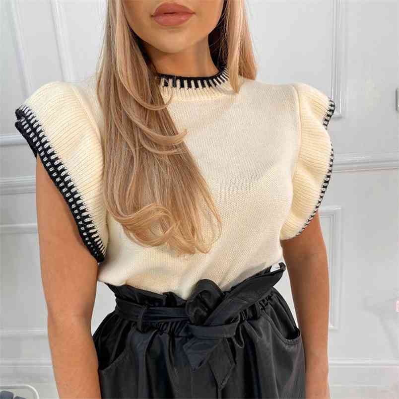 Ladies Fashion O Neck Autumn Winter Women Sweater Vest Casual Knitted Ruffles Slim Pullover Sweaters Jumper Soft Chic Tops 210907