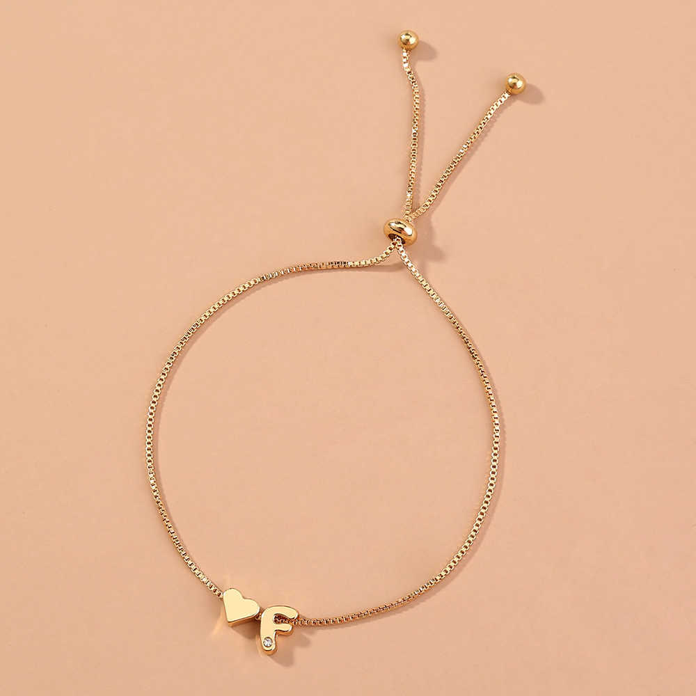 Fashion Girls Gold Color 26 A-Z Letter Name Heart Bracelet Bangle Initial Alphabet Charms Box Chain Bracelets For Women Gifts X0706