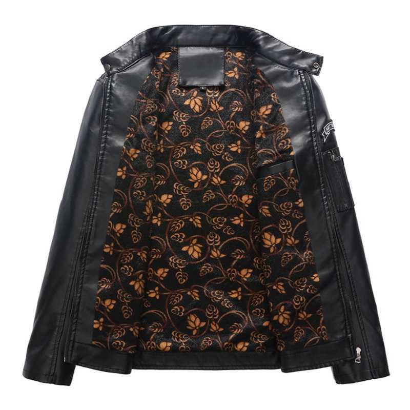 Autumn Winter Men's Faux Leather Jacket Vintage Motorcycle Warm Fashionable Biker Clothes Coat Male Moto Black Fleece Jacket Men 211119
