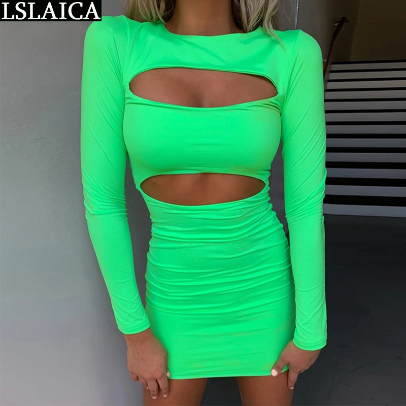 Ruched Dresses Women Solid Long Sleeve Round Neck Mini Autumn Sexy Bodycon Hollow Out Skinny Woman Vestito Da Donna 210520, Green
Ruched Dresses Women Solid Long Sleeve Round Neck Mini Autumn Sexy Bodycon Hollow Out Skinny Woman Vestito Da Donna 210520, Green