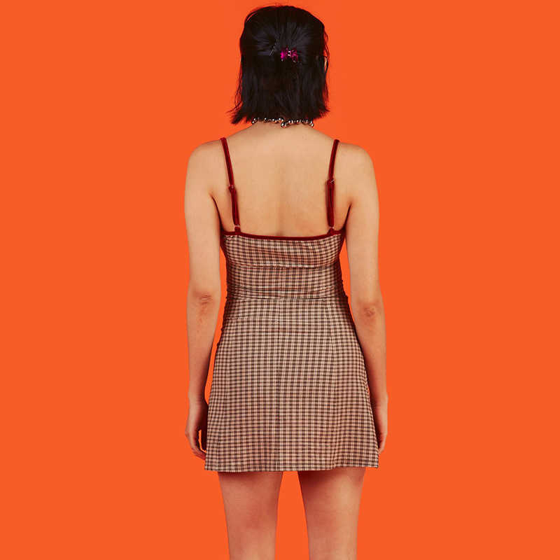 Plaid Mini Dress Women Spaghetti Strap Bow Summer Teenage Girl Style Lady Casual Vacation Short 210607