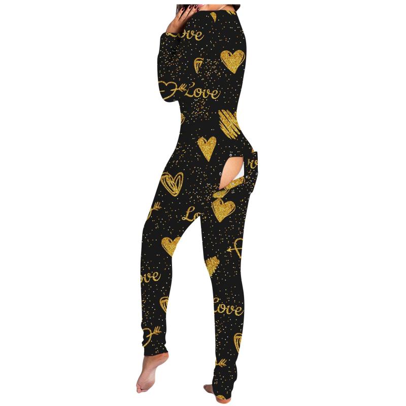 Women's Jumpsuits & Rompers Button-down Print Functional Buttoned Flap Adults Jumpsuit High Quality Home Sleepwear Onesie
