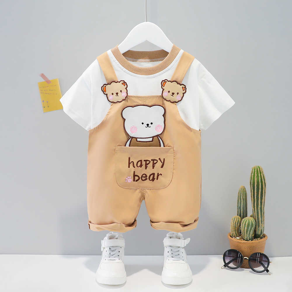 Spring and summer new Korean cartoon suspenders + Short Sleeve T-Shirt boys and girls suit Children's summer suit, Pink
Spring and summer new Korean cartoon suspenders + Short Sleeve T-Shirt boys and girls suit Children's summer suit, Pink