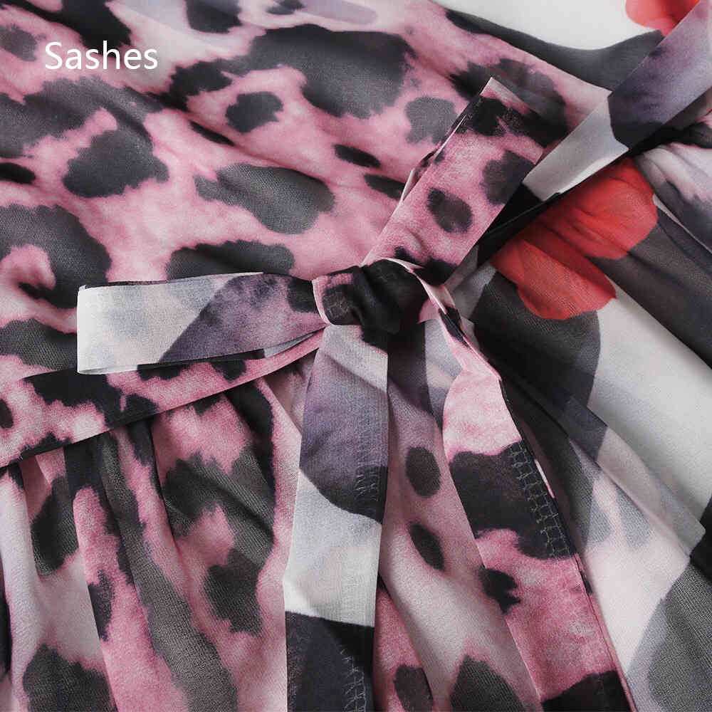 Autumn Chiffon Dress Leopard Print Long Sleeve v Neck Floor Length High Waist Elegant African Evening Party 210510