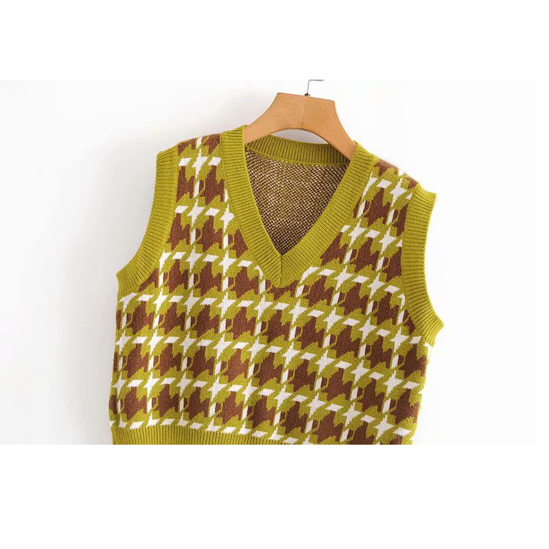 Vintage V-neck Sleeveless Short Sweater Vest Women's Fashion Loose College Style Temperament Chic Female Tops 210507