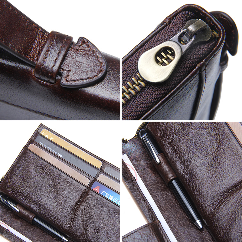 Wallet Genuine Leather Men Clutch Brand Male Card Holder Long Zipper Around Travel Purse With Passport Holder 6.5" Phone Case