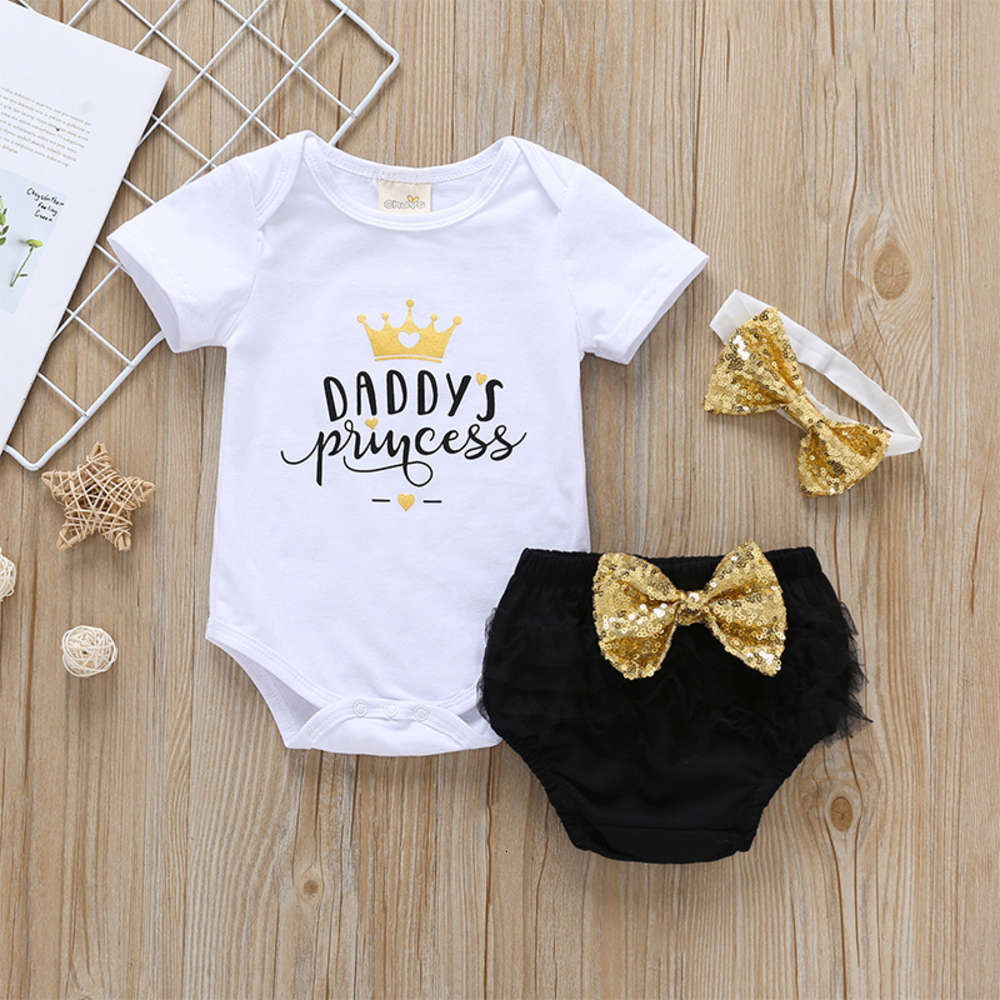 Summer girl's cotton triangle short sleeve creeping suit cute bow tide letter original round neck, White
Summer girl's cotton triangle short sleeve creeping suit cute bow tide letter original round neck, White