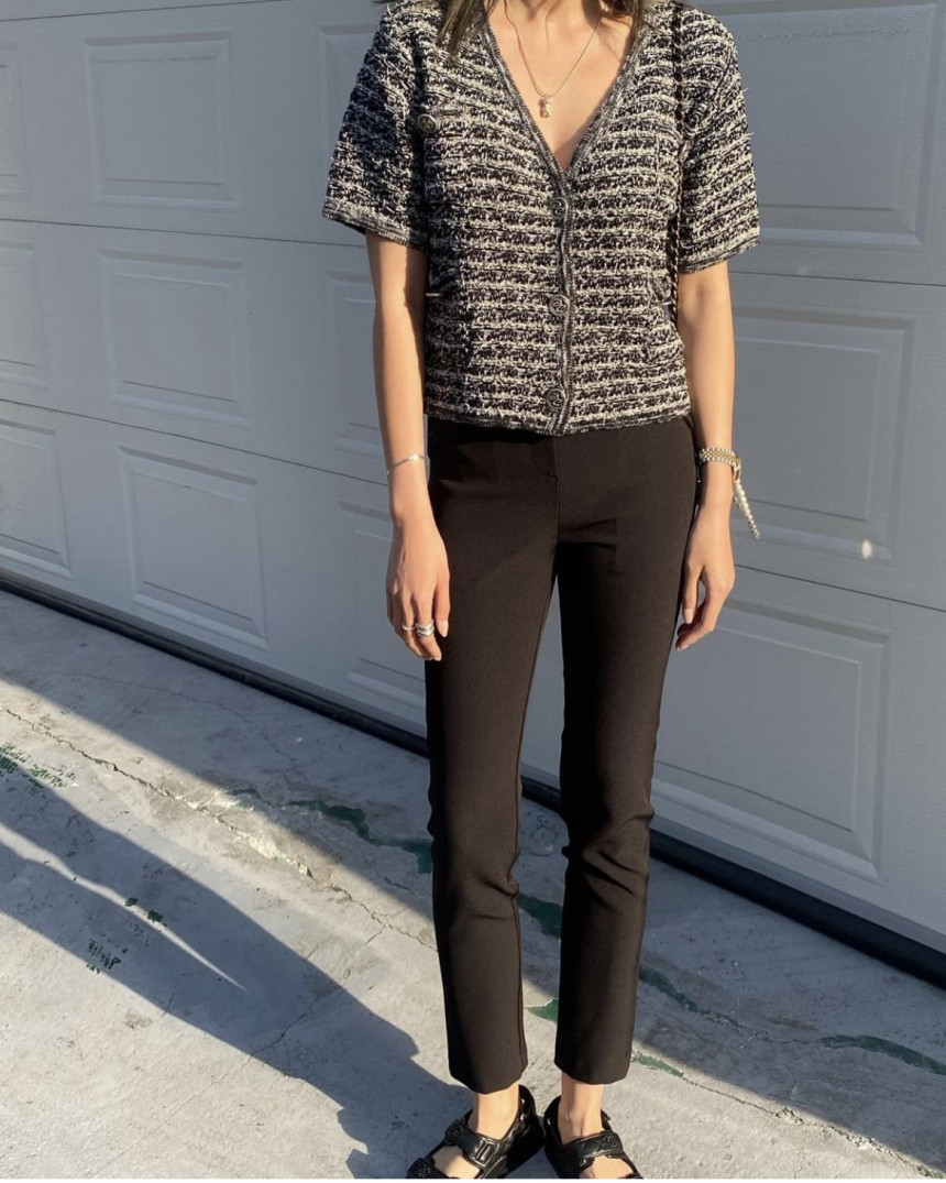 Women Sweater Summer Korea Chic French Retro V-neck Loose Contrast Stripe Button Pocket Short Sleeve Knit Cardigan 210514