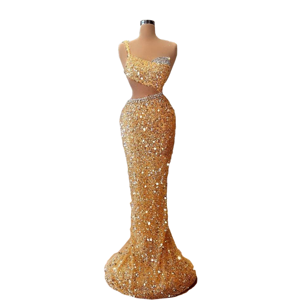 African Sequins Mermaid Prom Dress Beading Sexy One Shoulder Sweet 15 16 Long Dresses Birthday Gowns