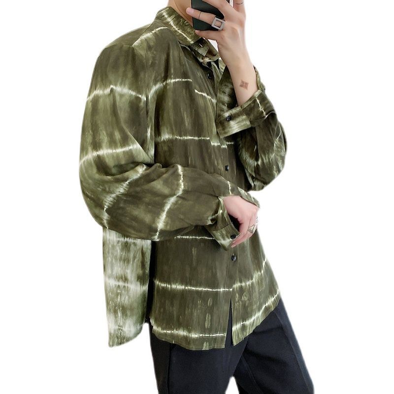 IEFB Personalized Niche Men's Clothing Irregular Tie Dye Long Sleeve Shirt Men's Fashion Oversized Print Tops Casual 9Y6509 210524