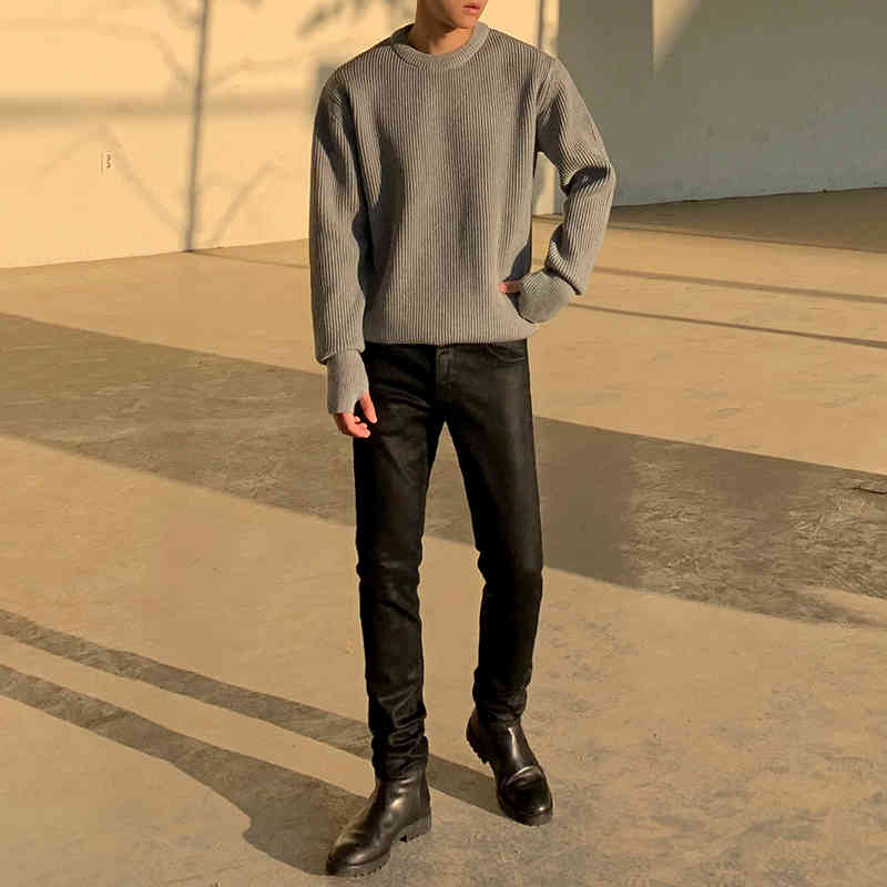 IEFB coated black jeans men's slim fit leg straight denim pants spring winter Korean fashion casual pants for male 4767 210524