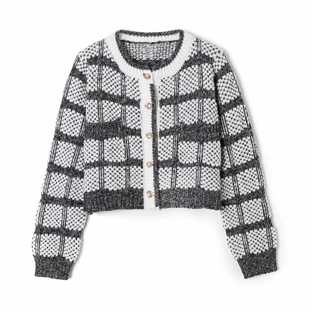Women Retro Exquisite Buttons Plaid Sweater Female Fashion All-Match Round Neck Cardigan Chic Top 210520, Multi
Women Retro Exquisite Buttons Plaid Sweater Female Fashion All-Match Round Neck Cardigan Chic Top 210520, Multi