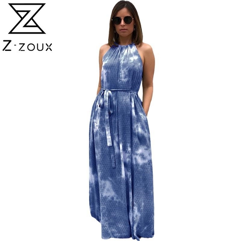Women Dress Dye Bohemia es Sexy Long Sleeveless Maxi Halter Lace Up Loose Plus Size Summer es 210513