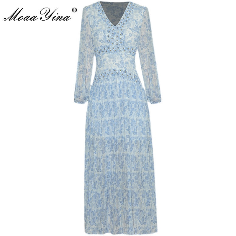 Fashion Designer Runway dress Spring Women Dress V-neck Long sleeve Beaded Print Bohemia Vacation Chiffon Dresses 210524, Blue
Fashion Designer Runway dress Spring Women Dress V-neck Long sleeve Beaded Print Bohemia Vacation Chiffon Dresses 210524, Blue