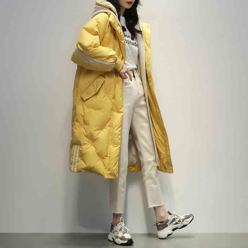 Black Hooded Warm Down Coat Women Long Jacket Winter Loose Jackets Female Overcoat Fashion Thick Parkas Lady Outwears 210510