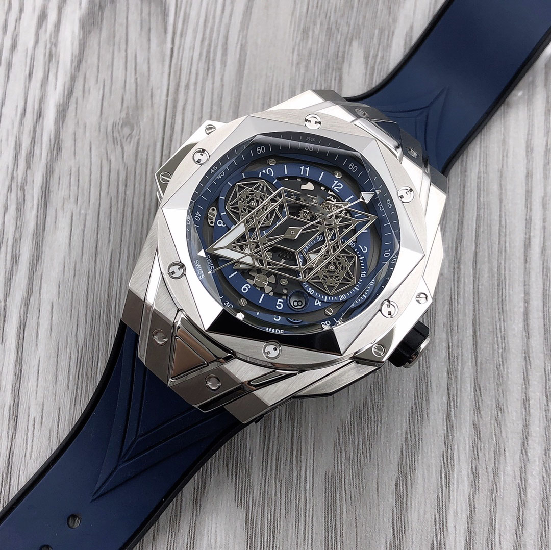 Men's sports watch geometric figures blue rubber strap 7750 automatic chronograph movement titanium inner film satin-finished hollow hands luminous display 45mm
Men's sports watch geometric figures blue rubber strap 7750 automatic chronograph movement titanium inner film satin-finished hollow hands luminous display 45mm