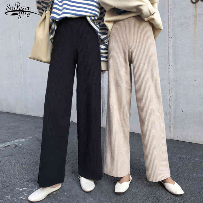 Autumn Knitted Wide Leg Pants Women Drawstring Loose Black Winter High Waist Casual Female Trousers 12322 210521
Autumn Knitted Wide Leg Pants Women Drawstring Loose Black Winter High Waist Casual Female Trousers 12322 210521