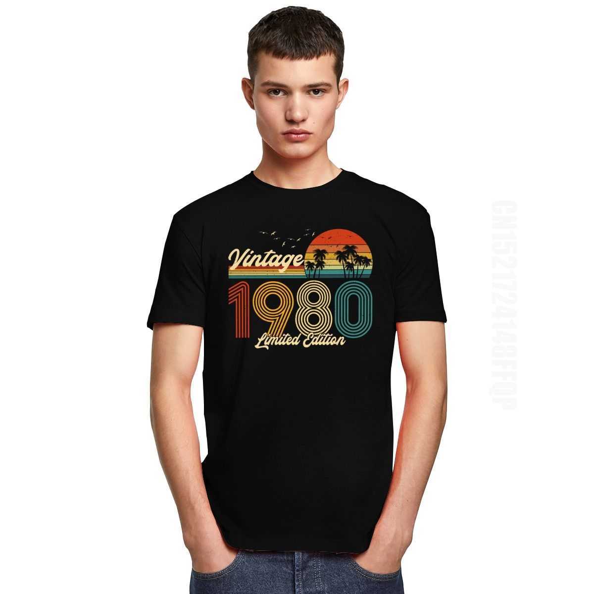 Vintage 1980 Limited Edition T-Shirt Men Graphic Tops Tees 40 Years Old 40th Birthday Gift T Shirt 100% Cotton Tshirt Clothing 210629