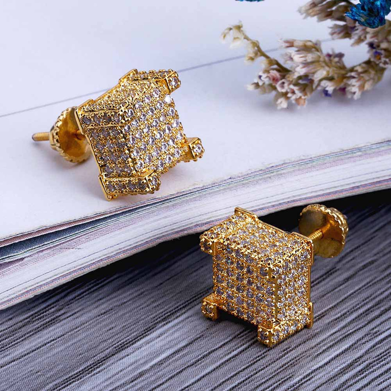 Sparkling Hiphop Men Screw Back Zircon Stud Earrings Brand Designer Male Cool Cubic Crystal Diamond Ear Stud Top Quality Jewelry Wholesale