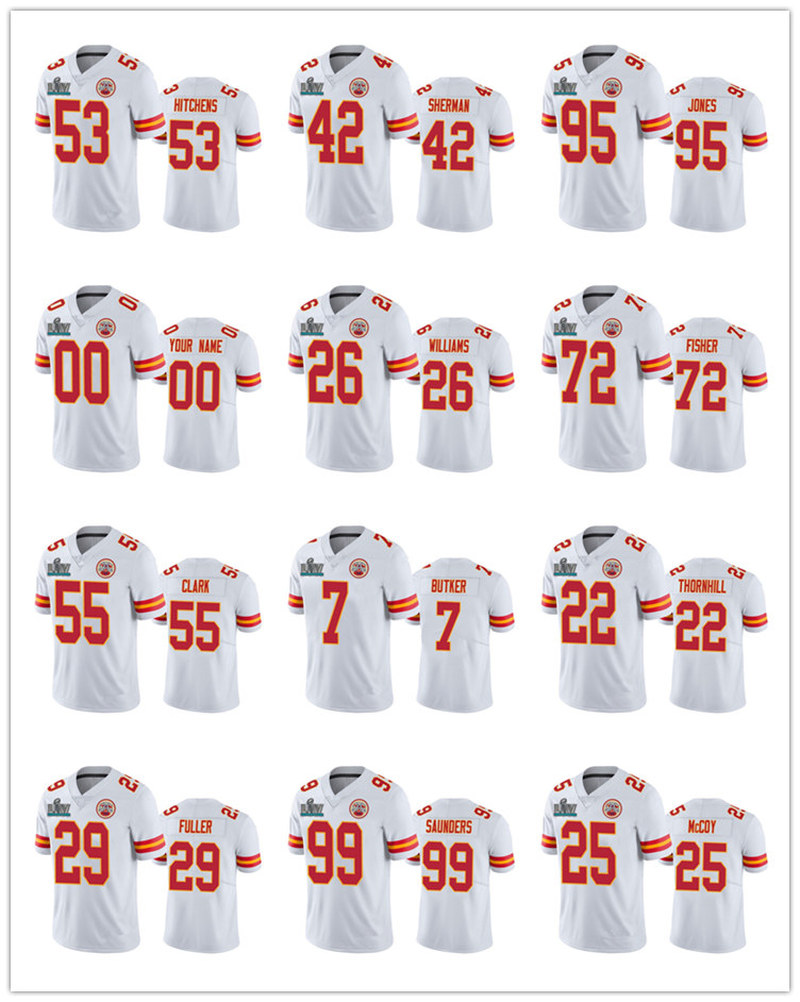 Kansas„City„Chiefs„MEN WOMEN YOUTH Super Sammy Watkins Bowl LIV Harrison Butker Chris Jones football jersey
