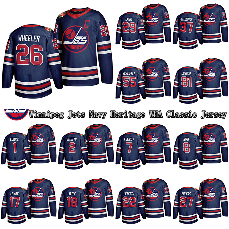 Men' Winnipeg Jets Navy Heritage WHA Classic Jersey 55 Mark Scheifele 29 Patrik Laine 26 Blake Wheeler Custom Any Name Number Hockey Jerseys, Navy blue
Men' Winnipeg Jets Navy Heritage WHA Classic Jersey 55 Mark Scheifele 29 Patrik Laine 26 Blake Wheeler Custom Any Name Number Hockey Jerseys, Navy blue