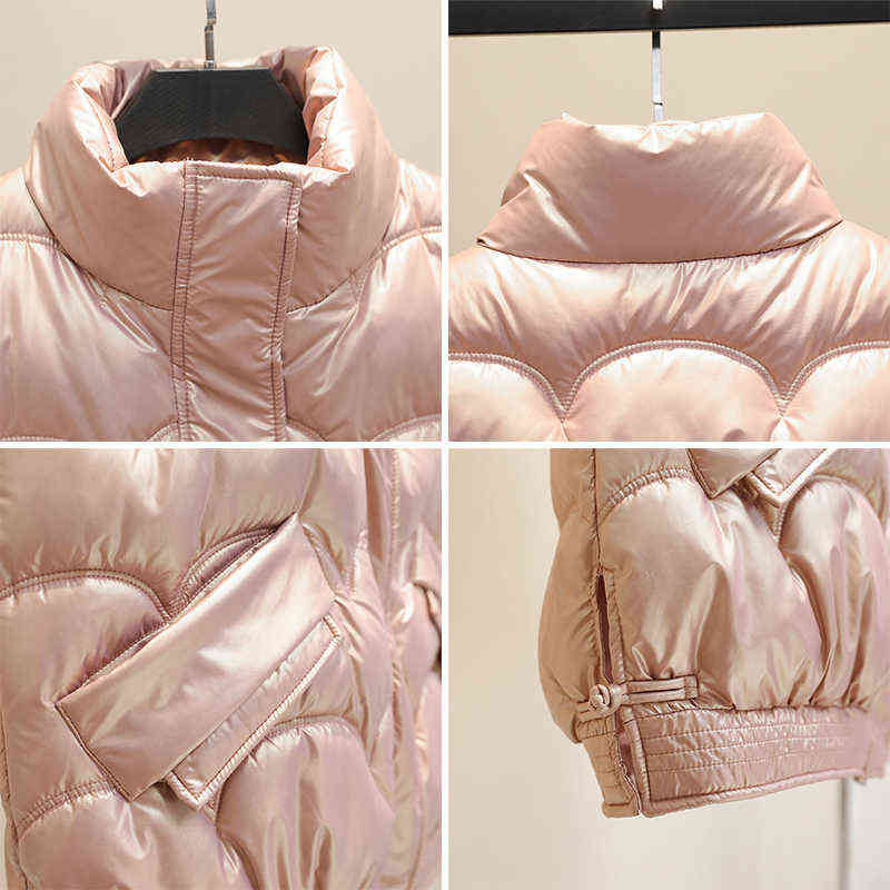Shiny Winter Vest Loose Women Zipper Stand Collar Pockets Ladies Causal Sleeveless Jacket Waistcoat for Female 211105