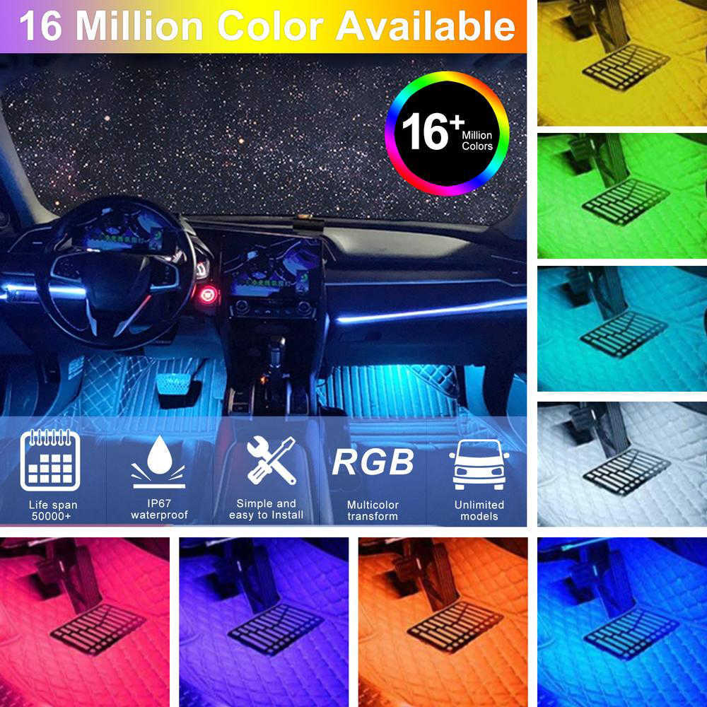 512V LED Interior Car Lights Mellow Housing Design 56 Modes Ambient LED Strip Lights Interior Sync Music App Bluetooth Control