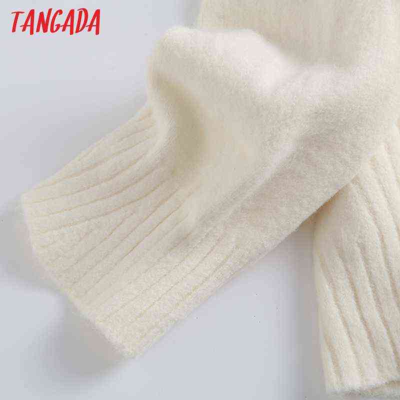 Tangada Women Fashion Elegant Beige Knitted Sweater Jumper O Neck Female Oversize Pullovers Chic Tops 6D24 211109