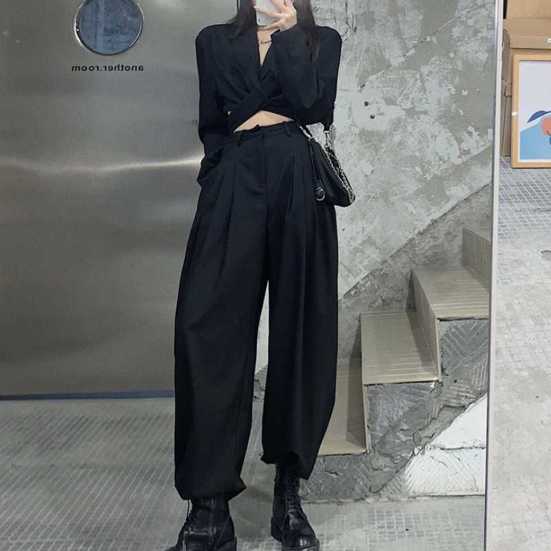 2 Piece Sets Womens Outfits Ladies Office Notched Collar Long sleeve Sexy Lace UP short Coat + High Waist Wide Leg Pants 210526, Black
2 Piece Sets Womens Outfits Ladies Office Notched Collar Long sleeve Sexy Lace UP short Coat + High Waist Wide Leg Pants 210526, Black