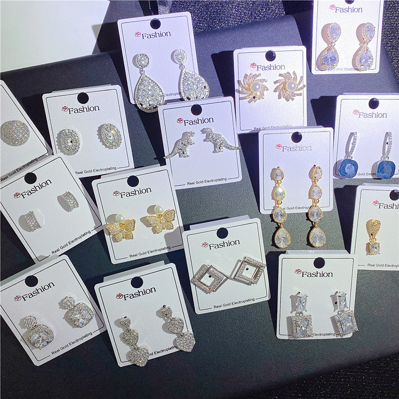 Women Studs Earrings Animal Butterfly Bee Heart Fruit Star Triangle Design Stud Fashion Rhinestone Real Gold Plated Drop Earring Cubic Zirconia Party 