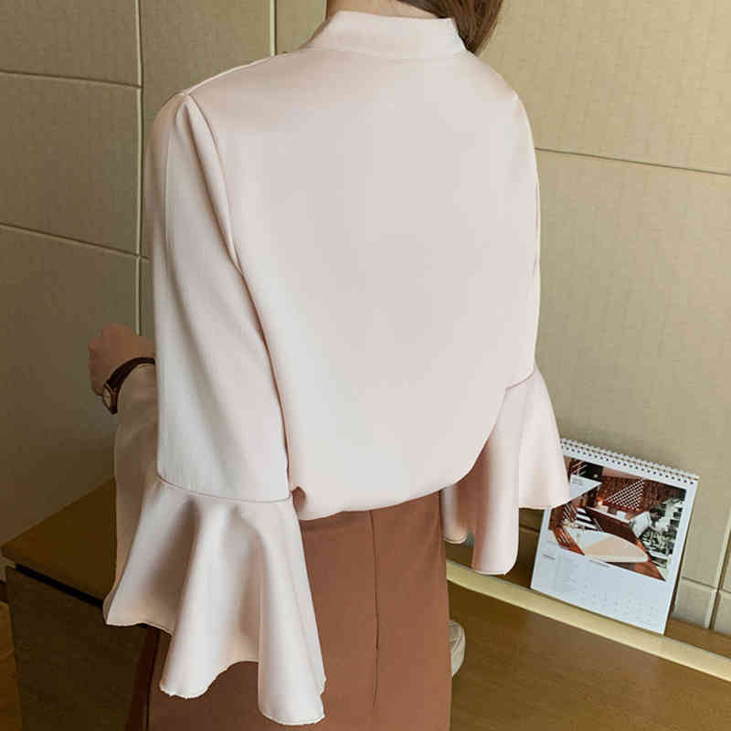 Fashion Women Summer Casual Shirts Office Lady Short Sleeve Blouse Korean Ruffled V-neck Solid Clothing Blusas 10493 210506