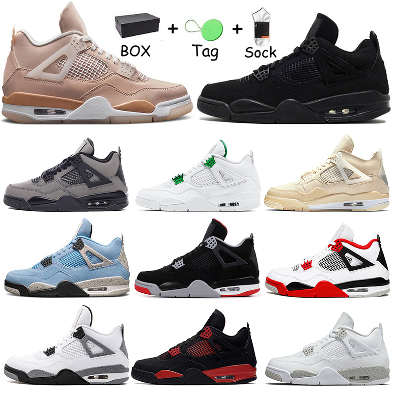 

With Box Jumpman 4 Mens Basketball Shoes Women White Off Oreo Sail Fire Red Jorden 4s Shimmer Bred University Blue Black Cat Trainers Sports Sneakers Desert Moss, # 40-47 shimmer
