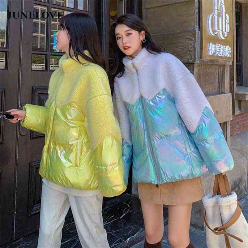 Women Winter Thick Stand Collar Parkas Fashion Suede Lambswool Patchwork Jackets Lady Casual Loose Glossy Coats Outwear 210519, B1
Women Winter Thick Stand Collar Parkas Fashion Suede Lambswool Patchwork Jackets Lady Casual Loose Glossy Coats Outwear 210519, B1