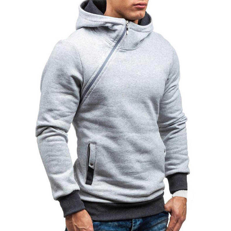 Casual Solid Mens Hoodies Diagonal Zipper Long Sleeve Hoodie Sweatshirts Men Hoody Pullover Sweatshirt Hooded Sweat Homme 211018