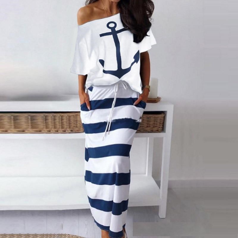 2021women off shoulder blouses t-shirt & striped maxi dress summer slim slash neck 2 pieces sets female casual ankle-length dress, Black;gray
2021women off shoulder blouses t-shirt & striped maxi dress summer slim slash neck 2 pieces sets female casual ankle-length dress, Black;gray