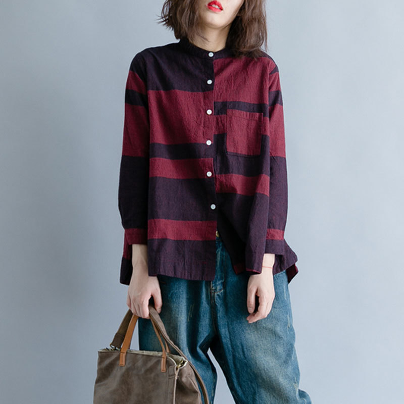 Women Blouse Shirts Long Sleeve Cotton Top Striped Casual Lady Loose Clothing Plus Size Blusas Feminina A360 210512