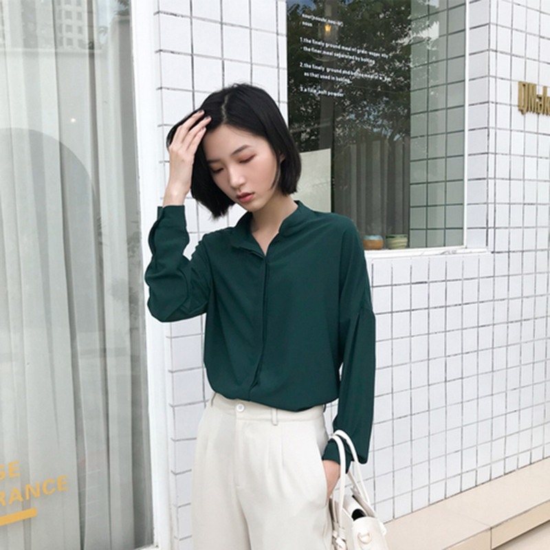 Arrival Spring Women Long Sleeve OL White Shirts Stand Collar Loose Casual silkiness Blouse Female Blusas Top quality S420 210512